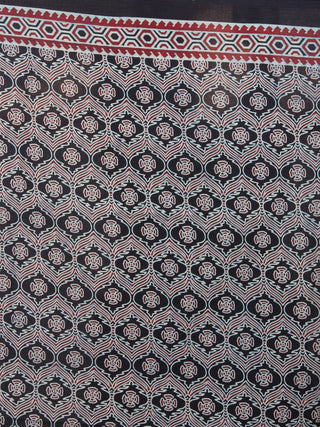 Indigo Maroon Black Mughal Nakashi Ajrakh Hand Block Printed in Natural Vegetable Colors Cotton Mul Saree - S03170613