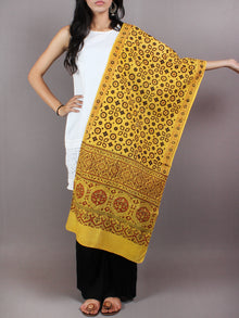 Yellow Red Brown Mughal Nakashi Ajrakh Hand Block Printed Cotton Stole - S6317026