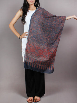 Indigo Maroon Mughal Nakashi Ajrakh Hand Block Printed Cotton Stole - S6317027