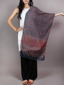 Indigo Maroon Mughal Nakashi Ajrakh Hand Block Printed Cotton Stole - S6317027