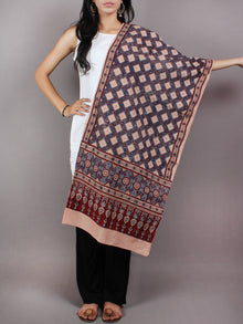 Salmon Pink Maroon Blue Mughal Nakashi Ajrakh Hand Block Printed Cotton Stole - S6317029
