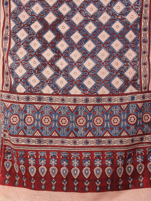 Salmon Pink Maroon Blue Mughal Nakashi Ajrakh Hand Block Printed Cotton Stole - S6317029