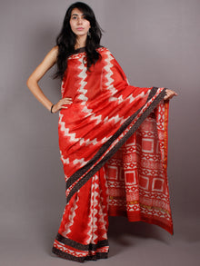 Red Ivory Chanderi Hand Block Printed Saree With Dark Brown Border - S03170444