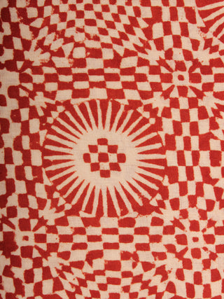 Beige Maroon Hand Block Printed Cotton Cambric Fabric Per Meter - F0916457