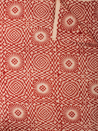 Beige Maroon Hand Block Printed Cotton Cambric Fabric Per Meter - F0916457