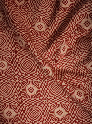 Beige Maroon Hand Block Printed Cotton Cambric Fabric Per Meter - F0916457