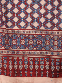 Salmon Pink Maroon Blue Mughal Nakashi Ajrakh Hand Block Printed Cotton Stole - S6317031