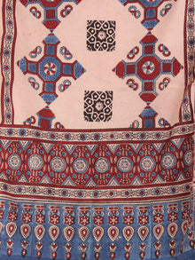 Salmon Pink Blue Maroon Mughal Nakashi Ajrakh Hand Block Printed Cotton Stole - S6317036