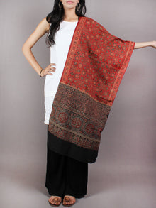 Red Black Maroon Mughal Nakashi Ajrakh Hand Block Printed Cotton Stole - S6317032