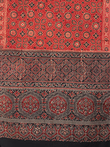 Red Black Maroon Mughal Nakashi Ajrakh Hand Block Printed Cotton Stole - S6317032