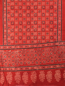 Red Black Ivory Mughal Nakashi Ajrakh Hand Block Printed Cotton Stole - S6317033