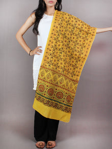 Yellow Green Red Mughal Nakashi Ajrakh Hand Block Printed Cotton Stole - S6317038