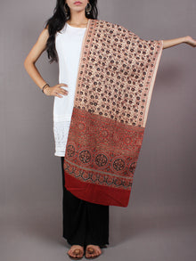 Salmon Pink Red Black Mughal Nakashi Ajrakh Hand Block Printed Cotton Stole - S6317037