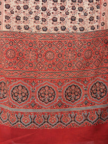 Salmon Pink Red Black Mughal Nakashi Ajrakh Hand Block Printed Cotton Stole - S6317037