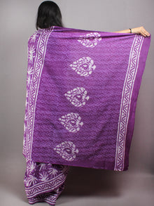 Purple White Hand Block Printed in Natural Colors Cotton Mul Saree - S03170628