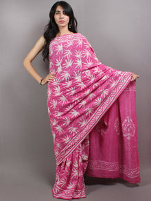 Pink White Hand Block Printed in Natural Colors Cotton Mul Saree - S03170629