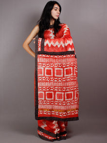 Red Ivory Chanderi Hand Block Printed Saree With Dark Brown Border - S03170444