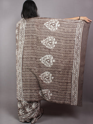 Brown Beige Ivory Hand Block Printed in Natural Colors Cotton Mul Saree - S03170631