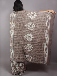 Brown Beige Ivory Hand Block Printed in Natural Colors Cotton Mul Saree - S03170631