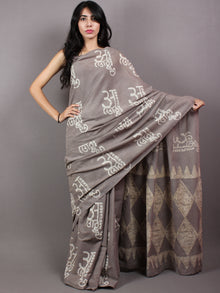 Pigeon Grey Ivory Hand Block Printed in Natural Colors Cotton Mul Saree - S03170632