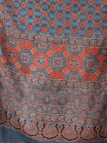 Blue Red Black Mughal Nakashi Ajrakh Hand Block Printed Cotton Stole - S6317043