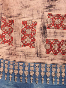 Salmon Pink Red Black Blue Mughal Nakashi Ajrakh Hand Block Printed Cotton Stole - S6317044