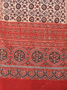 Salmon Pink Red Black Mughal Nakashi Ajrakh Hand Block Printed Cotton Stole - S6317046