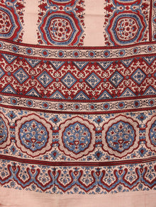 Peach Maroon Blue Mughal Nakashi Ajrakh Hand Block Printed Cotton Stole - S6317048