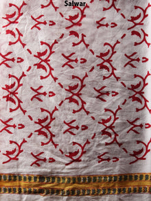 White Yellow Red Hand Block Printed Cotton Suit-Salwar Fabric With Chiffon Dupatta - S1628063
