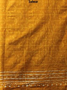 GoldenRod Yellow Beige Hand Block Printed Cotton Suit-Salwar Fabric With Chiffon Dupatta - S1628064