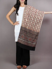 Beige Red Black Mughal Nakashi Ajrakh Hand Block Printed Cotton Stole - S6317051
