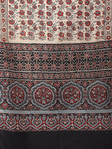 Beige Red Black Mughal Nakashi Ajrakh Hand Block Printed Cotton Stole - S6317051