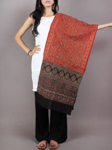 Red Black Mughal Nakashi Ajrakh Hand Block Printed Cotton Stole - S6317053