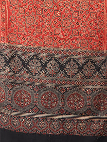 Red Black Mughal Nakashi Ajrakh Hand Block Printed Cotton Stole - S6317053