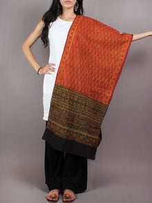 Red Black Yellow Mughal Nakashi Ajrakh Hand Block Printed Cotton Stole - S6317055