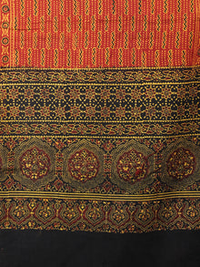 Red Black Yellow Mughal Nakashi Ajrakh Hand Block Printed Cotton Stole - S6317055