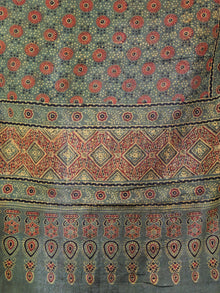 Green Red Mughal Nakashi Ajrakh Hand Block Printed Cotton Stole - S6317056