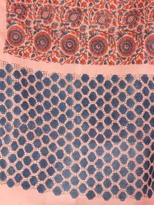 Salmon Pink Red Blue Black Mughal Nakashi Ajrakh Hand Block Printed Cotton Stole - S6317058