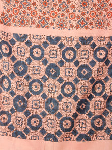 Salmon Pink Red Blue Mughal Nakashi Ajrakh Hand Block Printed Cotton Stole - S6317059