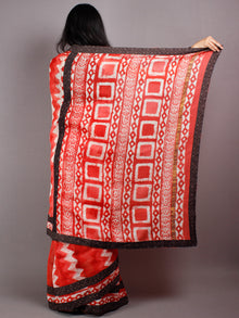 Red Ivory Chanderi Hand Block Printed Saree With Dark Brown Border - S03170444