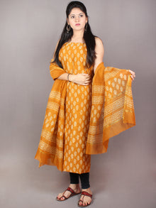 GoldenRod Yellow Hand Block Printed Chanderi Kurta-Salwar Fabric With Chanderi Dupatta - S1628065
