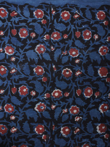 Black Indigo Maroon Hand Block Printed Cotton Cambric Fabric Per Meter - F0916442