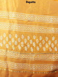 GoldenRod Yellow Hand Block Printed Chanderi Kurta-Salwar Fabric With Chanderi Dupatta - S1628065