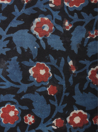 Black Indigo Maroon Hand Block Printed Cotton Cambric Fabric Per Meter - F0916442