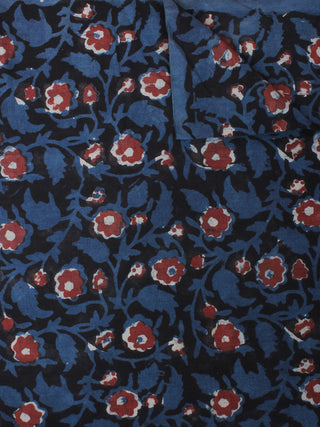 Black Indigo Maroon Hand Block Printed Cotton Cambric Fabric Per Meter - F0916442
