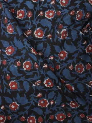 Black Indigo Maroon Hand Block Printed Cotton Cambric Fabric Per Meter - F0916442