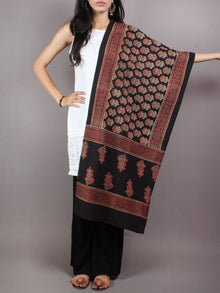 Red Beige Black Mughal Nakashi Ajrakh Hand Block Printed Cotton Stole - S6317062