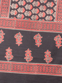 Red Beige Black Mughal Nakashi Ajrakh Hand Block Printed Cotton Stole - S6317062