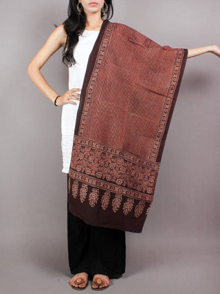 Brown Beige Red Mughal Nakashi Ajrakh Hand Block Printed Cotton Stole - S6317063