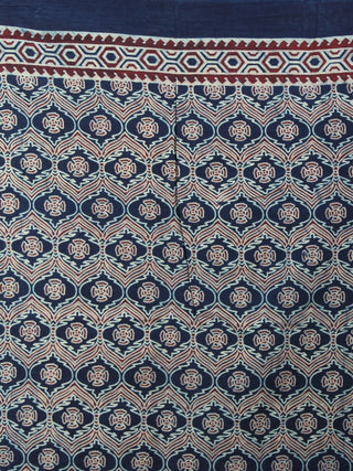 Indigo Green Maroon Mughal Nakashi Ajrakh Hand Block Printed in Natural Vegetable Colors Cotton Mul Saree - S03170608
